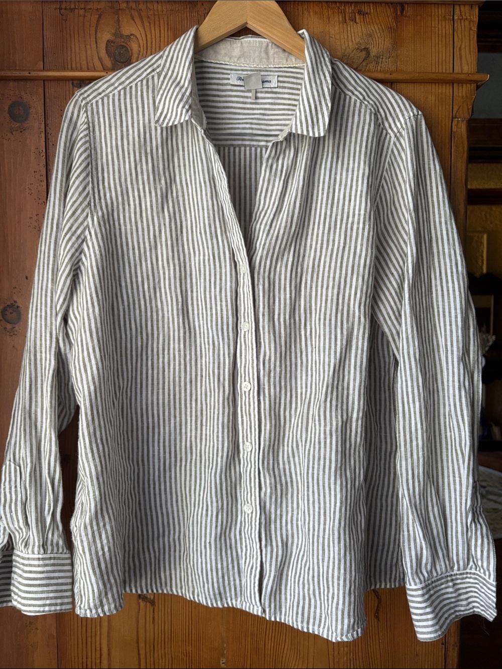 Tommy Bahama White and Gray Striped Linen Button-Up Shirt